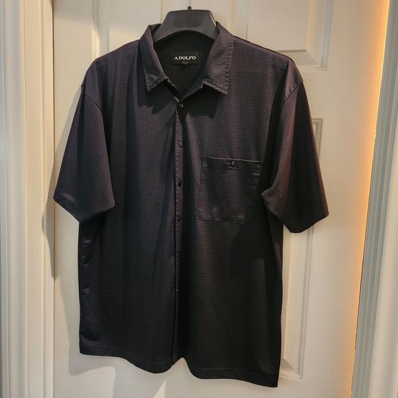 Adolfo Large Men's Black  Shirt Button Up Short Sleeve Collard - Picture 3 of 10